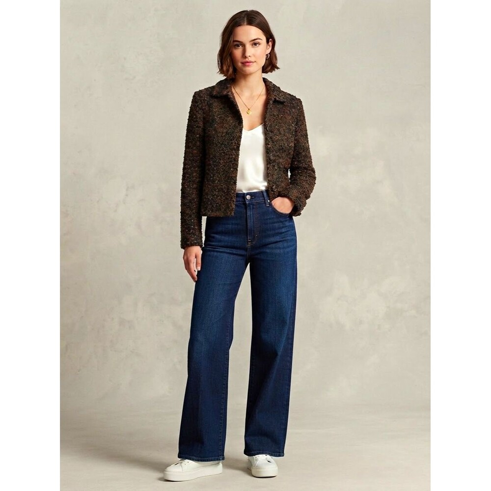 Multicolor Tweed Jacket Button Front Lined Preppy Collegiate Academia Business